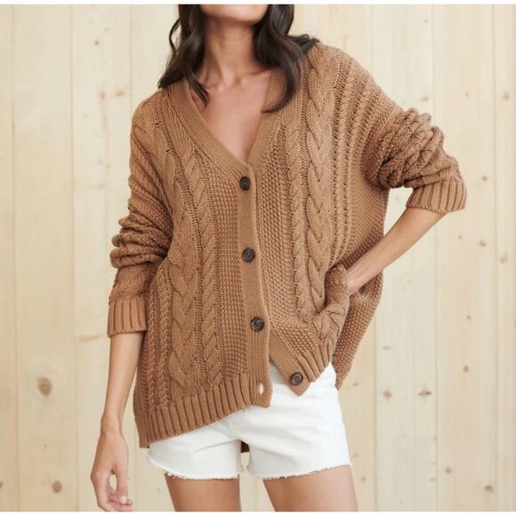Jenni Kayne Sweaters - Jenni Kayne Cotton Cable Cardigan Sweater Dark Caramel Size M